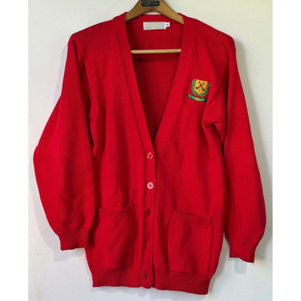 Archie Brown & Son Cardigan Sweater Golf Retro Vintage Womens M Red Excellent